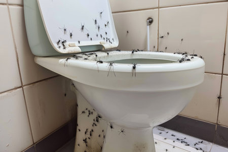 Mosquito colony on toilet bowl in the public toilet room.の素材