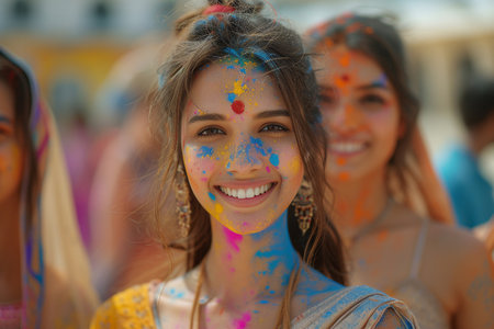 People take part in the Holi festival in Milan.の素材