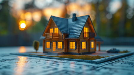 Miniature house on the background of the city map. Selective focus.の素材
