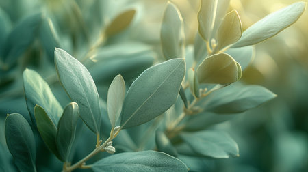 Olive tree leaves close-up. Shallow depth of fieldの素材