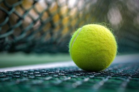 Tennis ball on tennis court. close up Selective focus.の素材