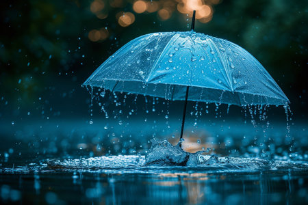 Umbrella in the rain on the background of the night skyの素材