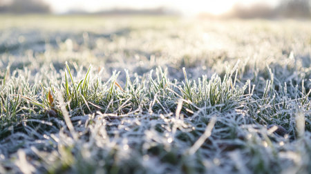 Hoarfrost on the grass in the morning sun. natural backgroundの写真素材
