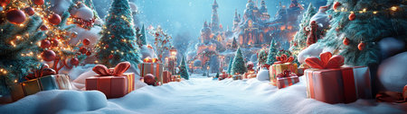 Merry Christmas and Happy New Year background. panoramic bannerの写真素材