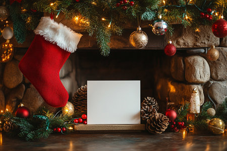 Christmas greeting card mockup with copy space. Merry Christmas and Happy New Year.の写真素材