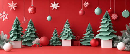 Christmas background with christmas tree and gift box. 3D rendering.