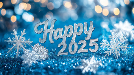 Happy new year 2015 background with snowflakes and bokeh lights