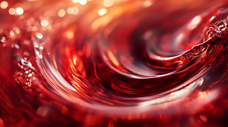 abstract red background macro close up of water surface with bubbles and wavesの写真素材