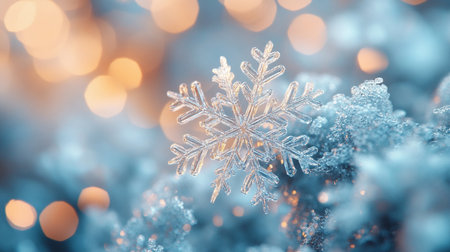 Snowflake on bokeh background. Christmas and New Year conceptの写真素材
