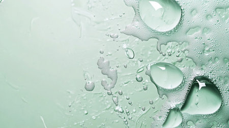 Drops of water on a green background. Shallow depth of field