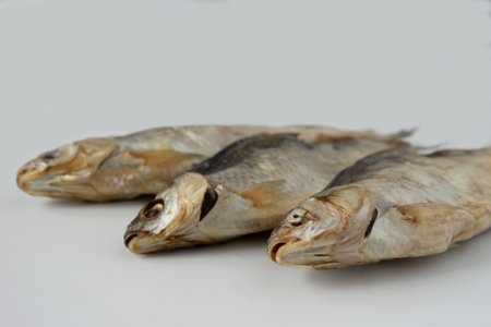 Dried fish on a white background. Dried fish on a white backgroundの写真素材