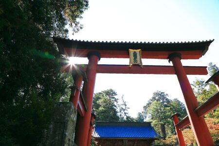 Sunshine through Japanese temple entranceのeditorial素材