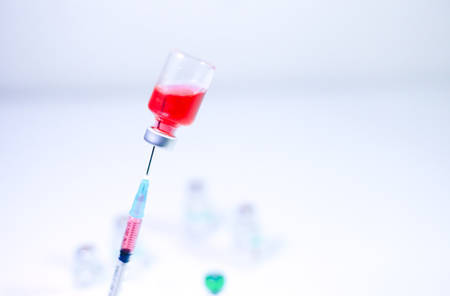 Vaccine needleâ syringeâ hypodermicâ injection single dose for preventionâ immune treatmentâ illnessâ virusâ diseaseâ in babyâ childâ and adult.concept antibioticâ drug insullin.selective focusの写真素材