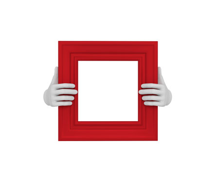Two hands holding a red square picture frame. 3d. Isolated.の写真素材