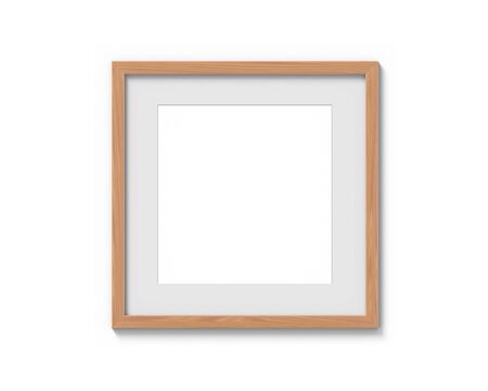 Square wooden frames mockup with a border hanging on the wall. Empty base for picture or text. 3D rendering.の写真素材