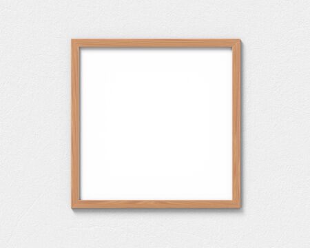 Square wooden frames mockup hanging on the wall. Empty base for picture or text. 3D rendering.の写真素材