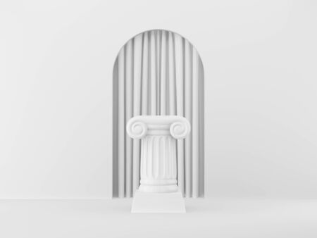 Abstract podium column on the background with arch. The victory pedestal is a minimalist concept. 3D rendering.の写真素材
