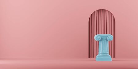 Abstract podium column on the background with arch. The victory pedestal is a minimalist concept. 3D rendering.の写真素材