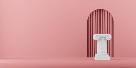 Abstract podium column on the background with arch. The victory pedestal is a minimalist concept. 3D rendering.の写真素材