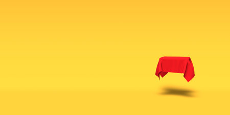 Podium, pedestal or platform covered with cloth on white background. Abstract illustration of simple...