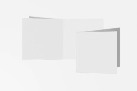 Mockup square booklet, brochure, invitation isolated on a white background with hard cover and realistic shadow. 3D rendering.の写真素材