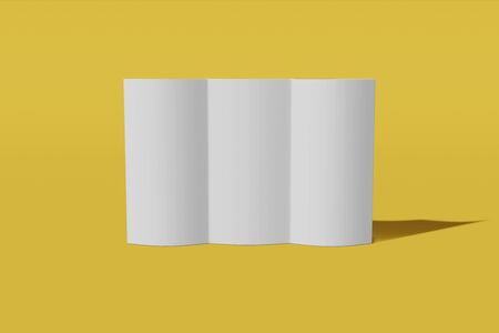 Tri fold booklet mockup closed and open on a white background. 3D renderingの写真素材