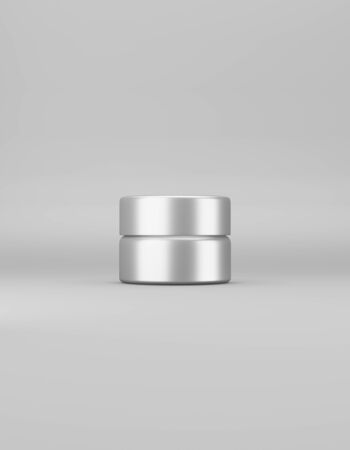 Small metal jar with lid mockup on a gray background. Template packaging food, cosmetics, chemistry. 3D renderingの写真素材