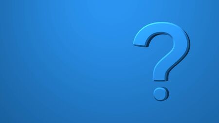 The question mark is who, what, why, where, why, when. Stylish minimal abstract horizontal scene, place for text. Trendy classic blue color. 3D renderingの写真素材