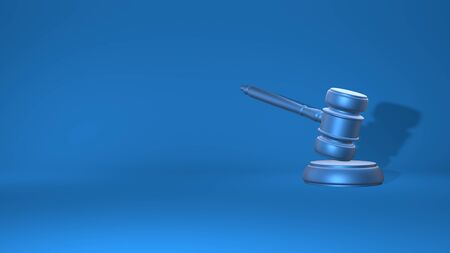 Gavel judge. Justice concept, law. Stylish minimal abstract horizontal scene, place for text. Trendy classic blue color. 3D renderingの写真素材