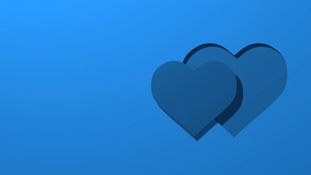 Two silhouette stylized heart cut out of paper. Love concept, valentines day. Stylish minimal abstract horizontal scene, place for text. Trendy classic blue color. 3D renderingの写真素材