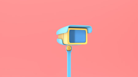 3D rendering abstract motion animation camera video surveillance. Unusual funny joke pop art cartoon...