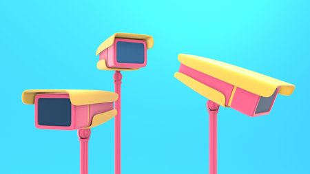 3D rendering abstract motion animation three cameras video surveillance. Unusual funny joke pop art...
