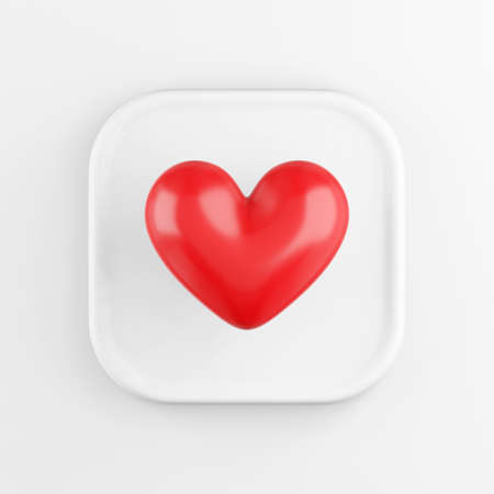 Red realistic heart icon, white square button. 3D renderingの写真素材