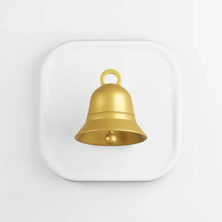 Golden bell icon. 3d rendering white square ui elementの写真素材