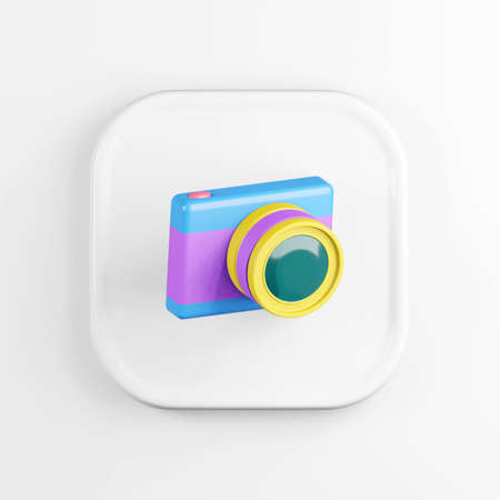 Multicolored digital photo camera icon. 3d rendering white square button key, interface ui ux elementの写真素材