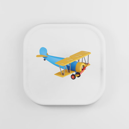 Multicolored plane icon. 3d rendering white square button key, interface ui ux element