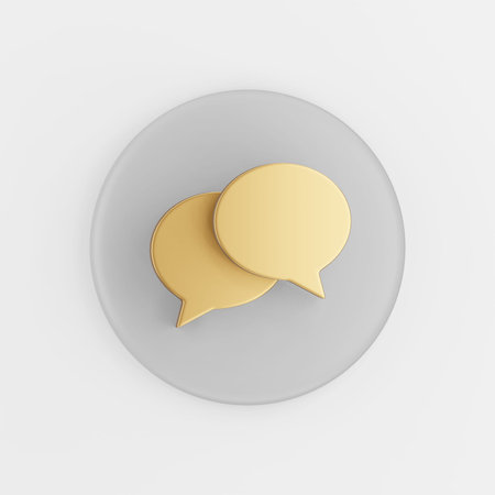 Gold round speech balloons icon. 3d rendering gray round key button, interface ui ux elementの写真素材