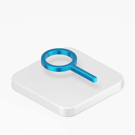 Minimalistic blue magnifying glass icon. 3d rendering square button key isometric view, interface ui ux elementの写真素材