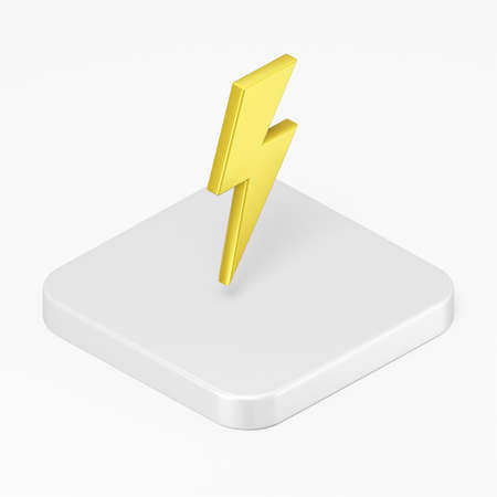 Yellow lightning icon. 3d rendering square button key isometric view, interface ui ux elementの写真素材