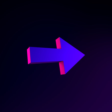 Right arrow neon icon. 3d rendering ui ux interface element. Dark glowing symbolの写真素材
