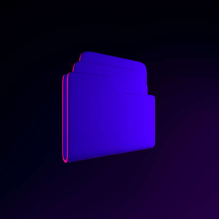Neon folder icon with documents. 3d rendering interface ui ux element. Dark glowing symbolの写真素材