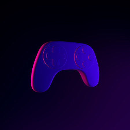 Neon joystick icon. 3d rendering interface ui ux element. Dark glowing symbol