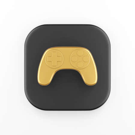 The golden joystick icon. 3d rendering black square button, interface ui ux elementの写真素材