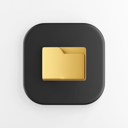 The golden folder icon. 3d rendering black square button, interface ui ux element