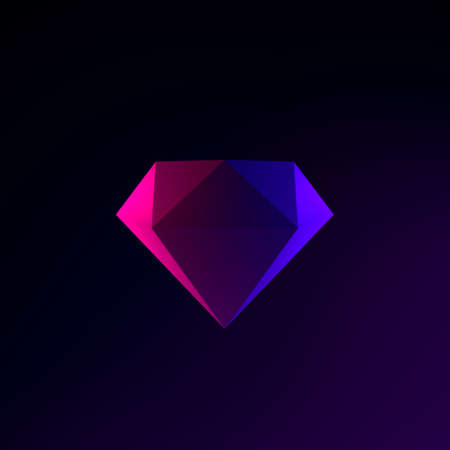Neon diamond icon. 3d rendering interface ui ux element. Dark glowing symbolの写真素材