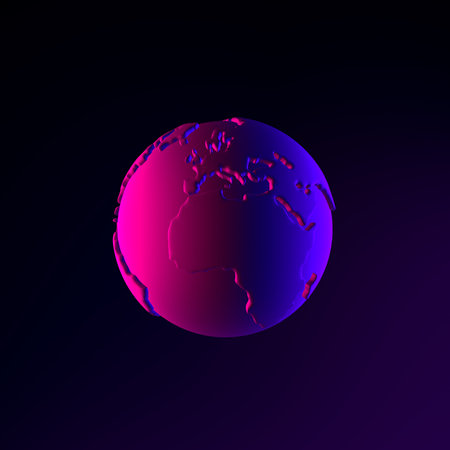 Neon globe icon. 3d rendering interface ui ux element. Dark glowing symbol