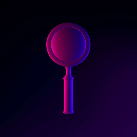 Neon realistic magnifying glass icon. 3d rendering ui ux interface element. Dark glowing symbolの写真素材