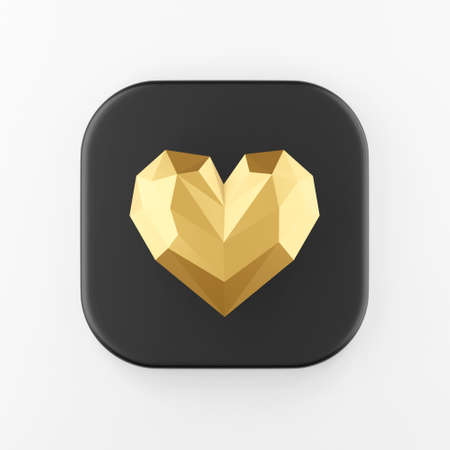 Gold low poly heart icon. 3d rendering black square key button, interface ui ux elementの写真素材