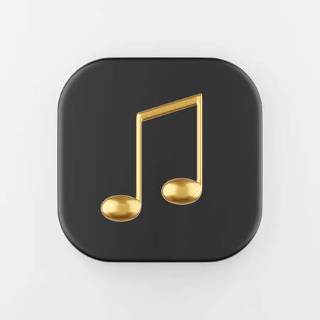Gold musical note icon in cartoon style. 3d rendering black square button key, interface ui ux elementの写真素材