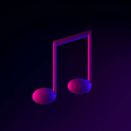 Neon musical note icon. 3d rendering ui ux interface element. Dark glowing symbolの写真素材